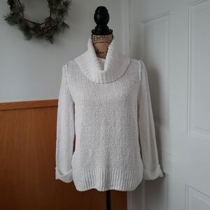 Caslon White Cowl Neck Knit Sweater Cuffed Sleeves NWT